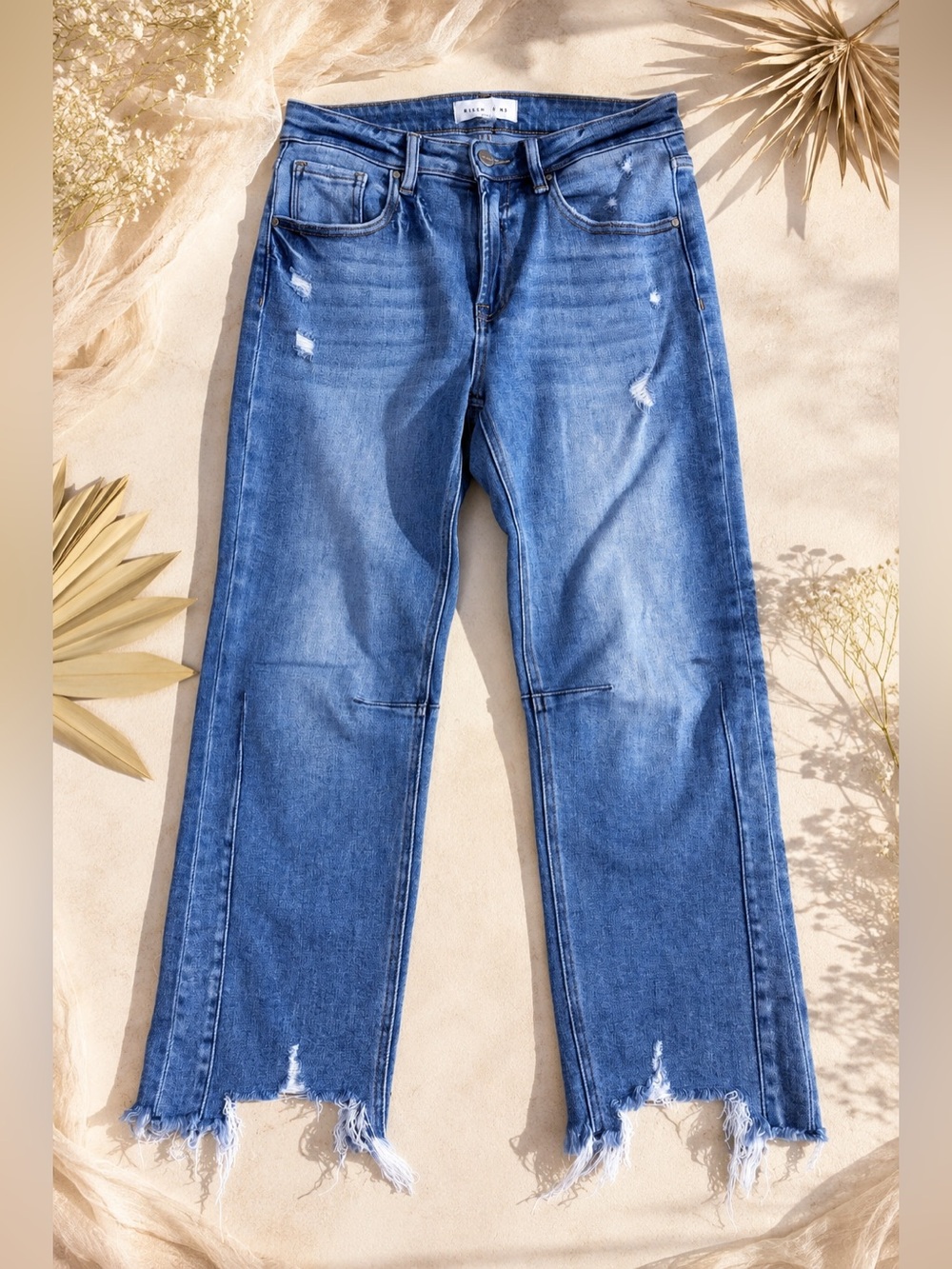 Risen Jeans Shark Bite Raw Hem Distressed Cropped Denim Jeans Size 5/27